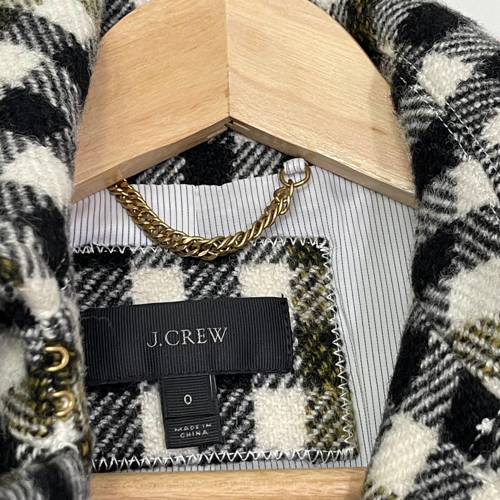 J. CREW | COAT MIDI PLAID BLACK CREAM WOOL SIZE 0 - Picture 4 of 11
